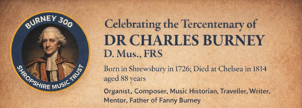 An advertisement for the Charles Burney exhibition  at Shrewsbury Library