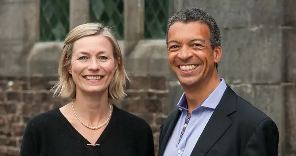 Susie Allan and Roderick Williams standing outside a church. Credit Martin Smith
